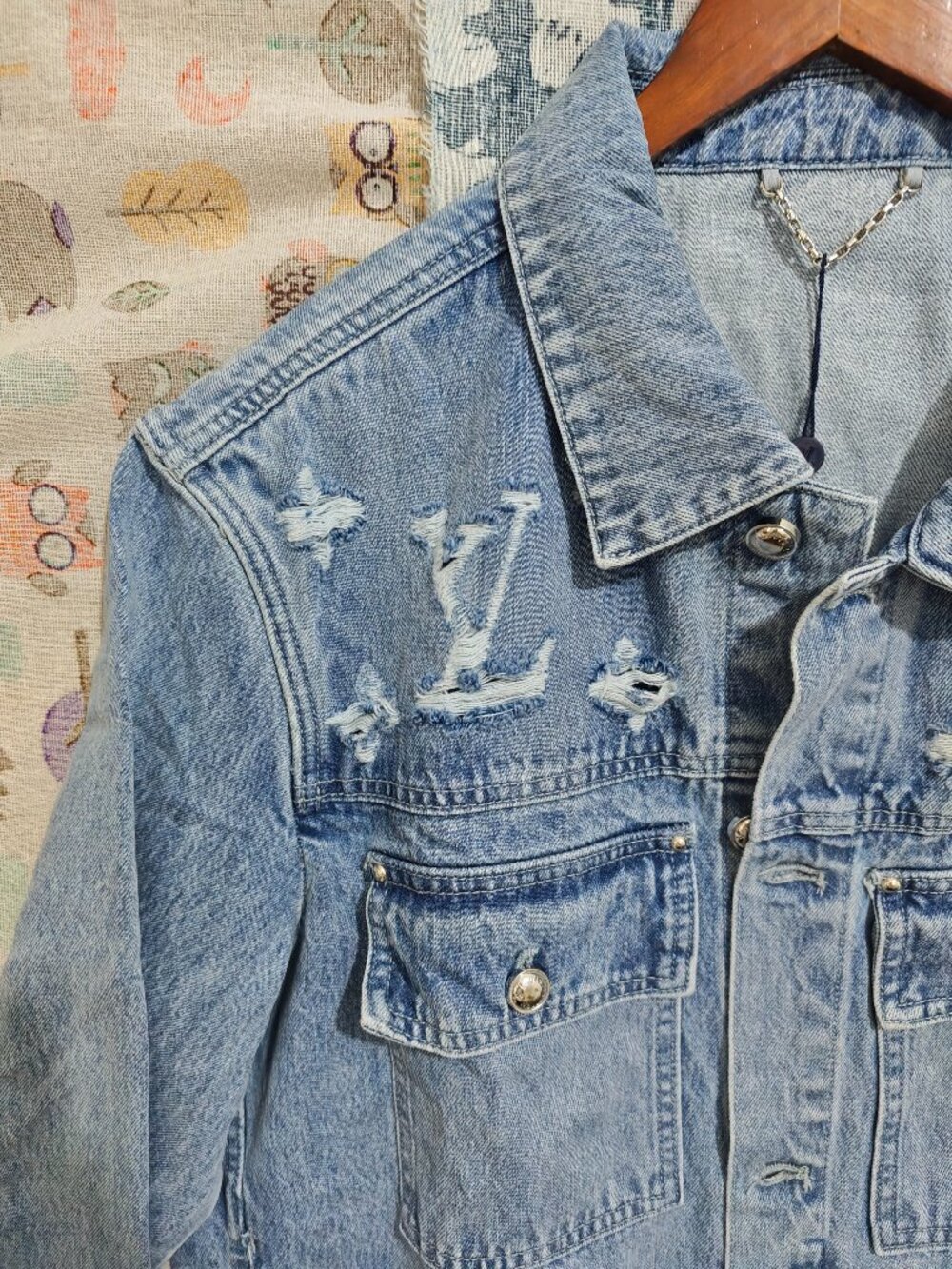 Louis Vuitton Light Blue Destroyed Monogram Denim Jacket Unisex - Picture 2 of 11